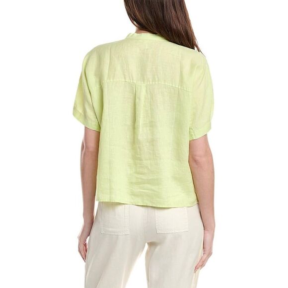 EILEEN FISHER Women’s Green Mandarin Collar 100% Linen Button-Up Shirt Petite Me - Picture 2 of 7